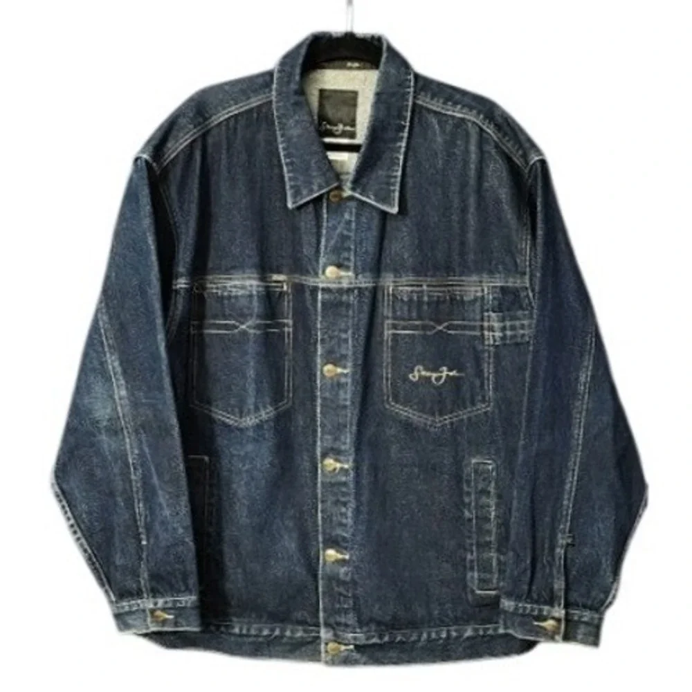 Sean John Y2K‎ Mens Denim Jacket Dark Blue Hip Hop Trucker XL